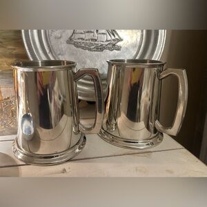 Vintage Fine Pewter Tankards Set of 2 Handcrafted in Sheffield, England
